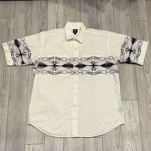 Panhandle Aztec PrintSlim White/Black Casual Snap Button Down Mens Shirt l XL